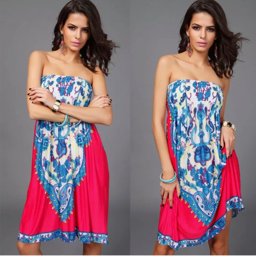 SUMMER BEACH WRAPPED TUBE STRAPLESS SEXY DRESS - Picture 2 of 8